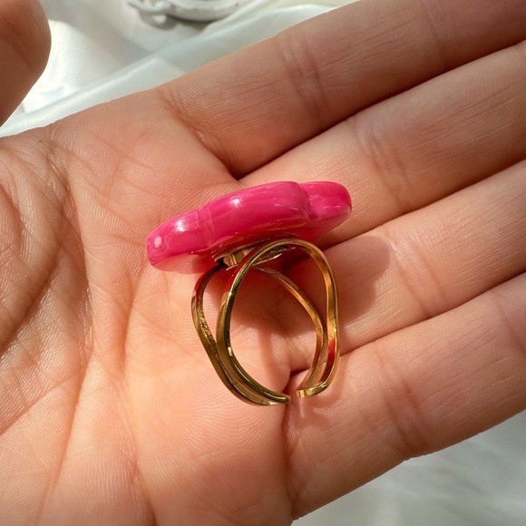 Adjustable Pink Flower Ring - Picture 5 of 6